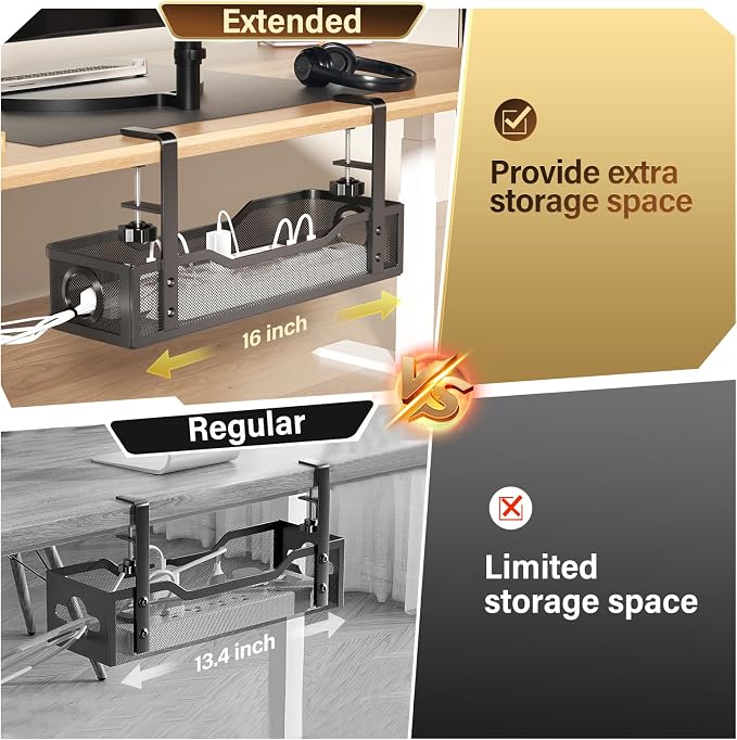 2 Pack Under Desk Cable Management Tray, Cinati Cord Organizers - Image 2