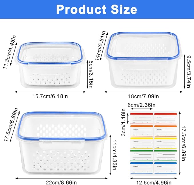 Produce Storage Containers 3-Pack – Colander Basket, Airtight - Image 3