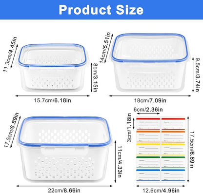 Produce Storage Containers 3-Pack – Colander Basket, Airtight - Image 3