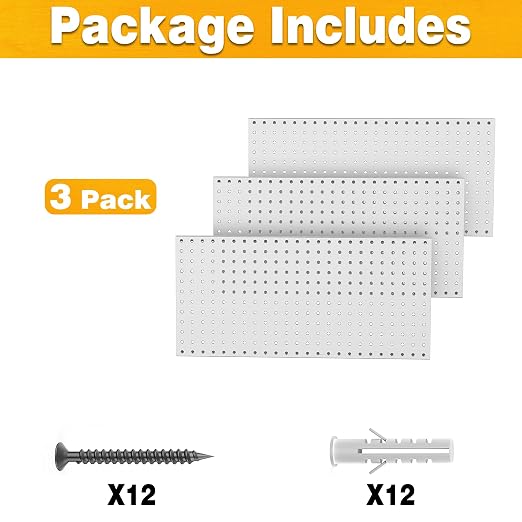 Pegboard Smith Metal Pegboard Panels 12" x 24", 3 Pack Grey Wall Mounted Tool - Image 3