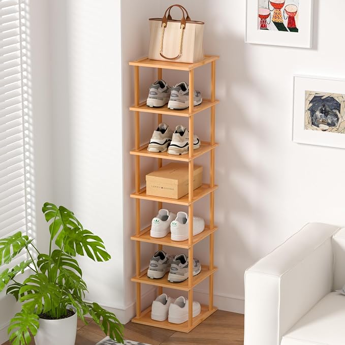 Bamboo Free Standing Shoe Rack Shelf Multi Tier Tall Wooden Stackable Shoes - Image 5
