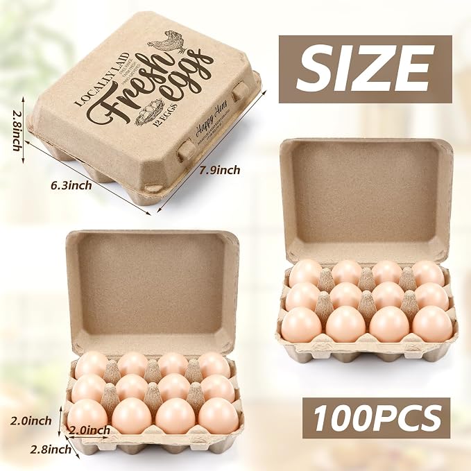 Zhanmai 100 Pack Egg Carton Bulk 12 Chicken Duck Egg Carton Vintage Printed - Image 2