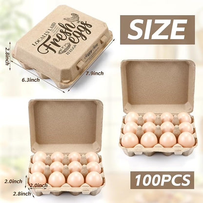 Zhanmai 100 Pack Egg Carton Bulk 12 Chicken Duck Egg Carton Vintage Printed - Image 2