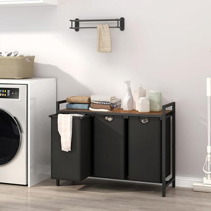 Laundry Hamper, Two -Color 3 Section Laundry Basket - Image 4