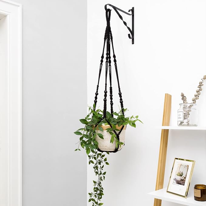 Mkono Macrame Plant Hanger Indoor 35 Inch Hanging Planter Basket Black 1Pc | - Image 2