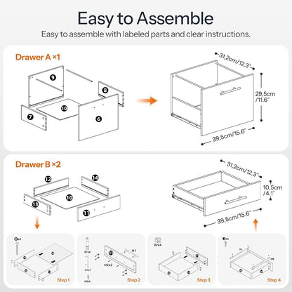 HOOBRO 3-Drawer File Cabinet, Wooden Under Desk Filing Cabinet, fits A4/Letter - Image 7