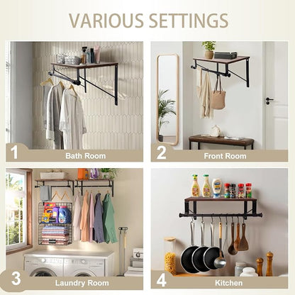 Wall Mounted Shelf with Hanging Rod, Laundry Room Shelves, Space Saving - Image 8
