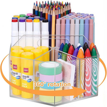 Pen Holder for Desk Acrylic, Large 6 Slots 360-Degree Rotating Marker Organizer by Hiborateed