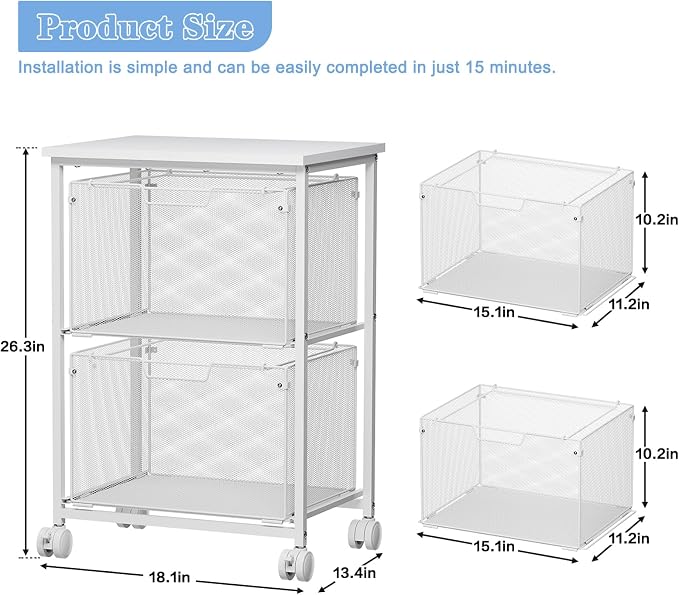 Sbanmao Letter/Legal Rolling File Cabinet, Rolling File Cart - Image 6