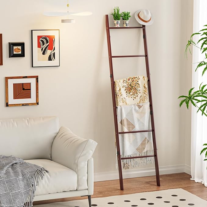 BAMBANG 6-Tier Blanket Ladder for Living Room, Blanket Quilt Ladder Rack Rustic - Image 2