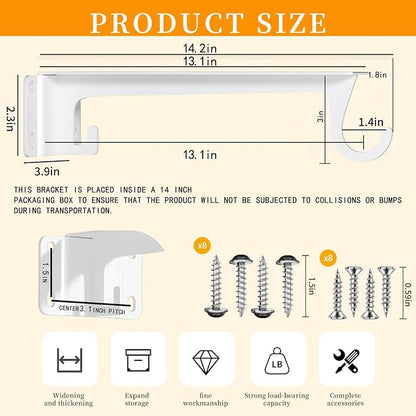 14in Heavy Duty Closet Rod Bracket Supports 200lbs Fits 1.4" rods | Carbon - Image 2