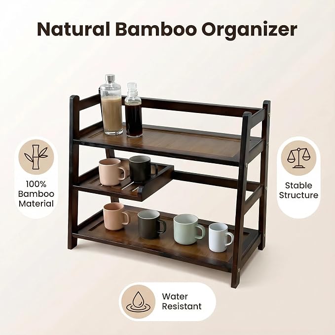 3 Tier Bamboo Matcha Station, coffee station organizer Shelf | - Image 3