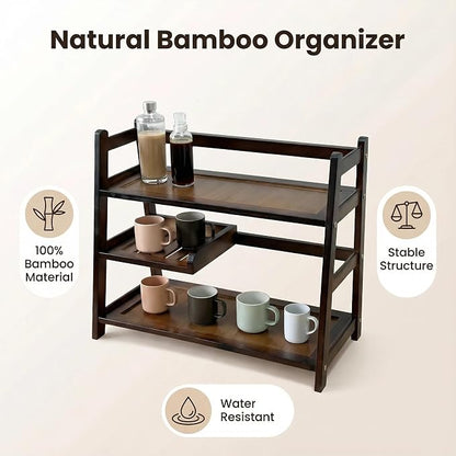 3 Tier Bamboo Matcha Station, coffee station organizer Shelf | - Image 3