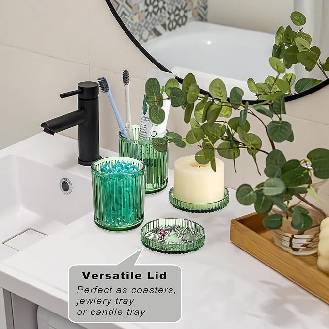 2 Pack Glass Qtip Holder with Lid, Qtip Dispenser Bathroom Storage Jars- Glass - Image 6