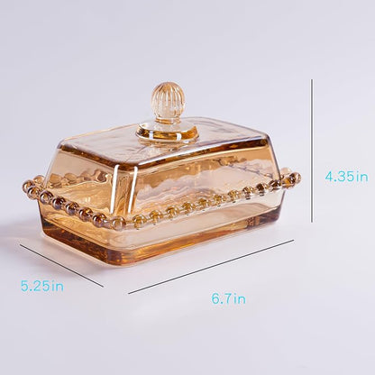Glass Butter Dish with Lid for Countertop, Champagne Color Crystal Covered - Image 8