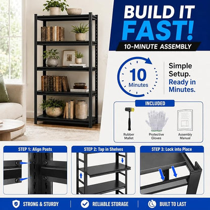 4-Tier Heavy Duty Metal Bookshelf, 2000LBS Adjustable Industrial Bookcase - Image 9