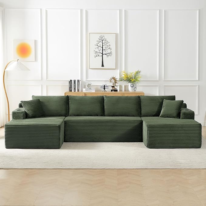 GNIXUU 133.5" Green U Shaped Boneless Sectional Couch - Image 7