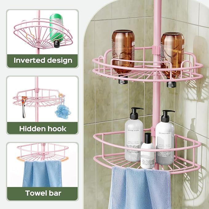 HAMITOR Corner Shower Caddy Tension Pole: 4-Tier Rust-Resistant Adjustable - Image 5