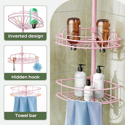 HAMITOR Corner Shower Caddy Tension Pole: 4-Tier Rust-Resistant Adjustable - Image 5