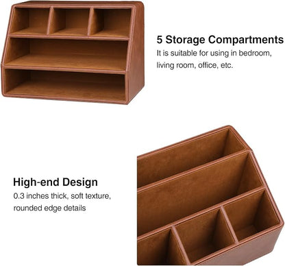 PU Leather Desk Organizer, Luxury Remote Control Holder - Image 5