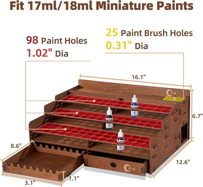 Wooden Paint Organizer 98 Holes Rack - Image 3