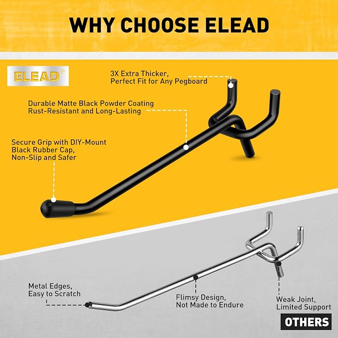 ELEAD 60-Piece 4 Inch Extra Thick Pegboard Hooks, Heavy Duty Peg Board - Image 4
