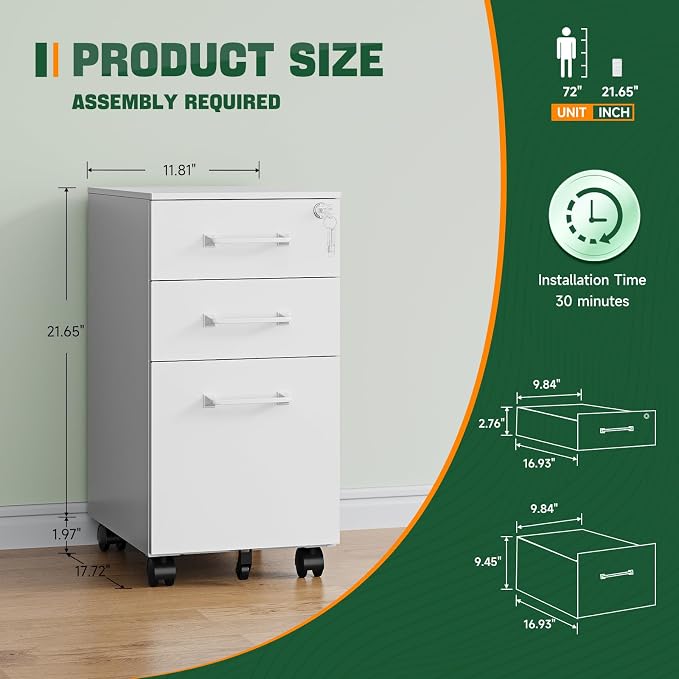 Letaya 3 Drawer Mobile File Cabinet - Image 2