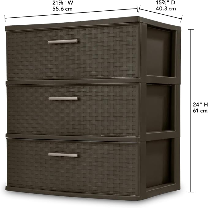 Sterilite 3 Pack 3 Drawer Wide Storage Tower, Weave Organizer, Espresso | - Image 3