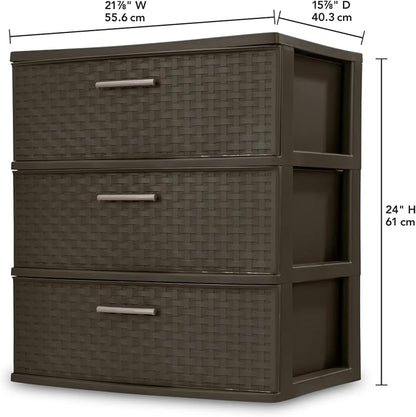 Sterilite 3 Pack 3 Drawer Wide Storage Tower, Weave Organizer, Espresso | - Image 3
