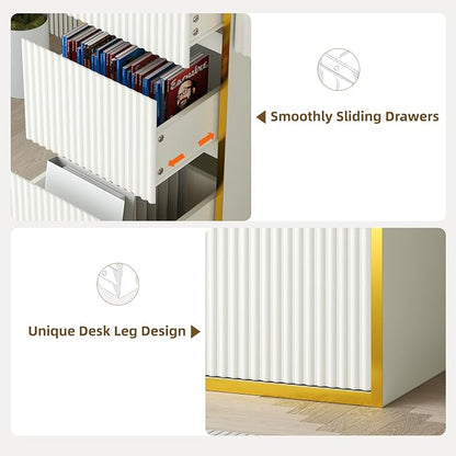 4 EVER WINNER White Desk with Drawers with Hidden Handle, 47 Inch Computer - Image 5
