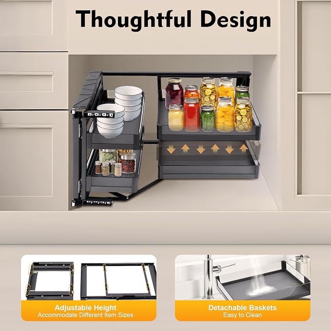 Blind Corner Cabinet Pull Out Organizer, 14 Inch 2 Tiers Pull Out Shelf - Image 5