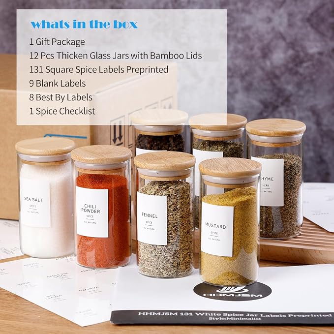 12 Pcs Glass Spice Jars With Bamboo Airtight Lids, 8oz Thicken Spice Containers - Image 3