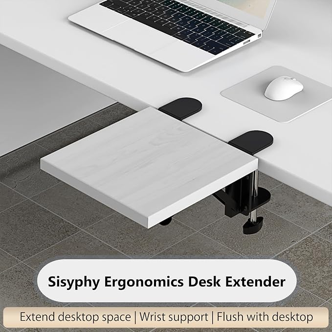 Sisyphy Ergonomics Desk Extender Tray, 9.5x9.1" Punch-Free Clamp on, Foldable - Image 2
