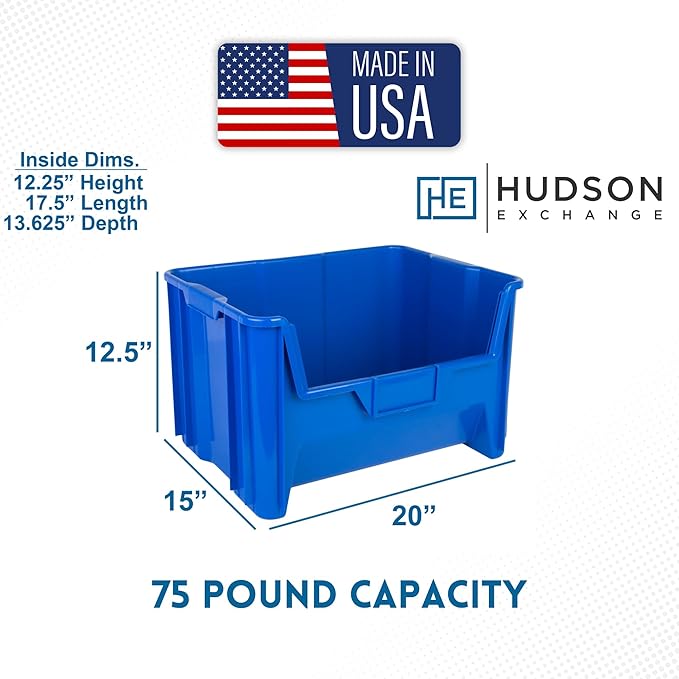 Hudson Exchange 20" x 15" x 12.5" Plastic Giant Stackable Hopper Bin Container - Image 2