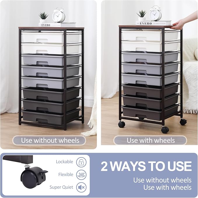 Rolling Cart with Drawers, Utility Cart With 8 Drawers and Wooden Tabletop - Image 5