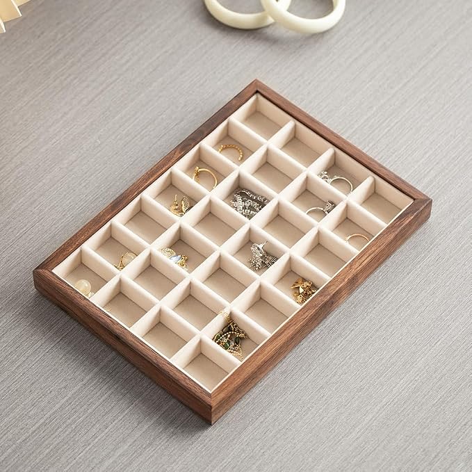 28-Grid Black Walnut Wooden Jewelry Tray - Image 5