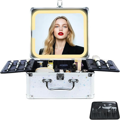 Makeup Organizer Box with Detachable Lighted Mirror, Travel Train Cosmetic Case by UnicornSlumber
