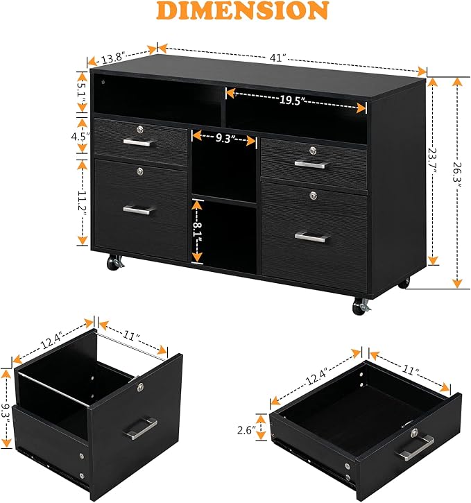 VINGLI Wood Mobile File Cabinet - Image 3