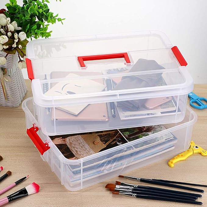 BTSKY 2 Layer Stack & Carry Box, Plastic Multipurpose Portable Storage - Image 2