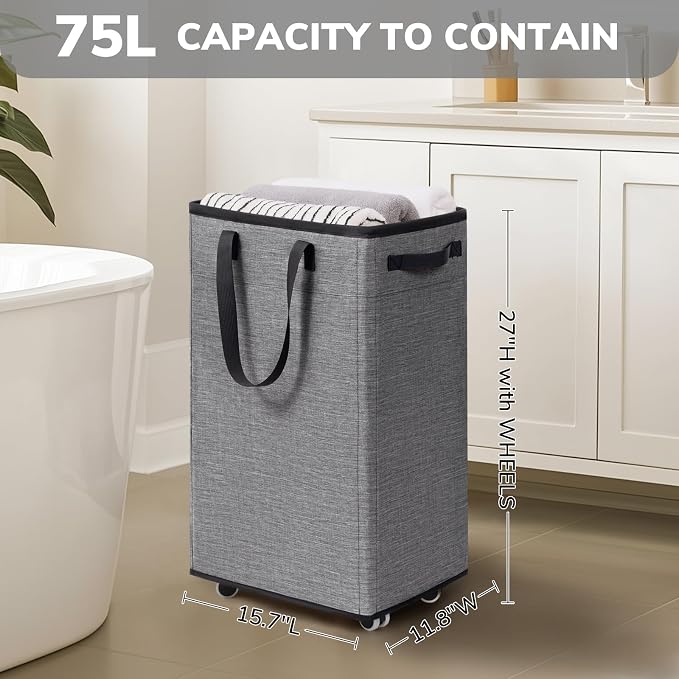 Goodpick 75L Rolling Laundry Basket, Large Laundry Hamper - Image 2