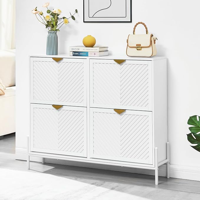 Shoe Cabinet with 4 Flip Drawers, Narrow Entryway Rack, Freestanding, by VIPLUMI
