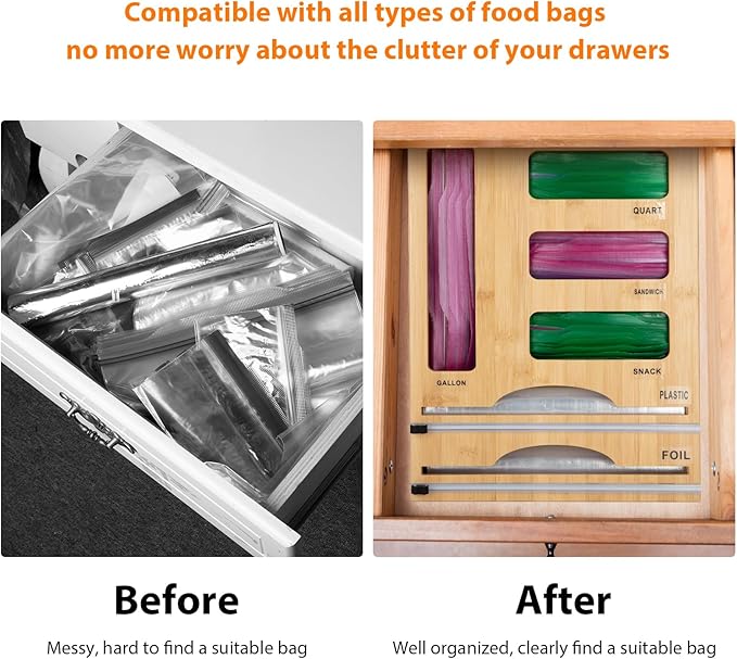 Storage Bag Organizer with Foil and Plastic Wrap Organizer, Aluminum Foil - Image 2