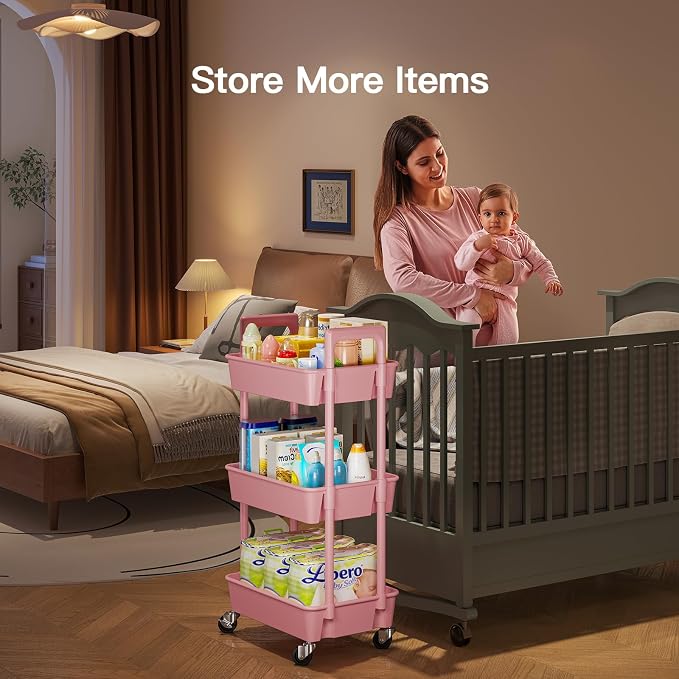 Pipishell 3 Tier Rolling Cart Organizer, Plastic Rolling Cart - Image 7
