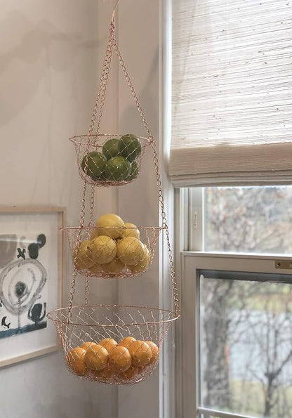 Fox Run 3-Tier Copper Kitchen Hanging Fruit Baskets - Image 5