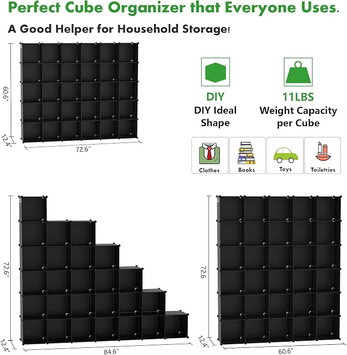 C&AHOME Cube Storage Organizer, 30-Cube Shelves Units, Closet Cabinet, DIY - Image 3