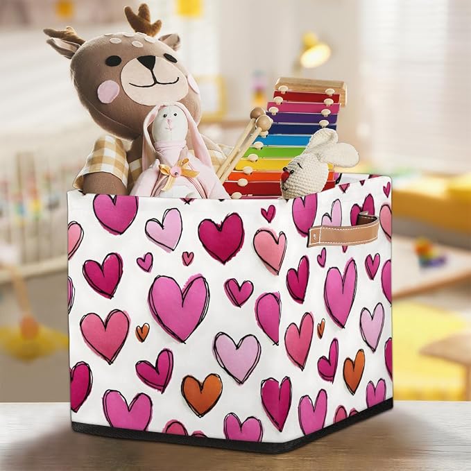 TropicalLife 13x13x13 Inch Large Fabric Storage Cube Love Hearts Foldable - Image 7