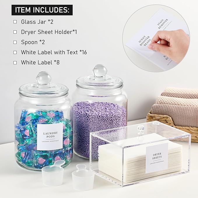 Glass Jars and Dryer Sheet Holder, Dispenser Set - Image 2