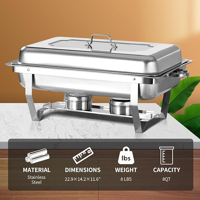 8 Qt 2 Pack Full Size Stainless Steel Chafing Dishes Buffet Set - Image 4