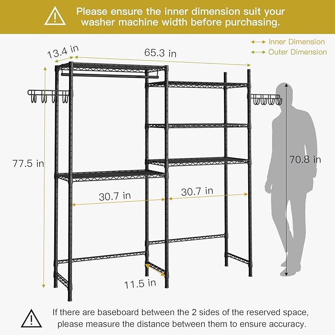 Ulif 65.3" W x 13.4" D x 77.5" H Clothes Drying Rack, 5 Tiers Over Washer and - Image 2