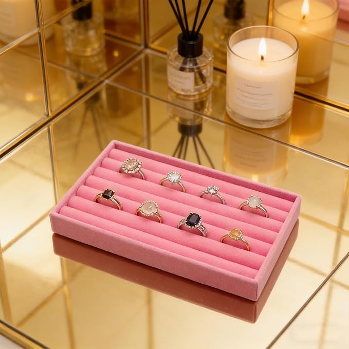 Velvet Jewelry Organizer Trays Pink 8 Rolls | Stackable Jewelry Storage Display - Image 4